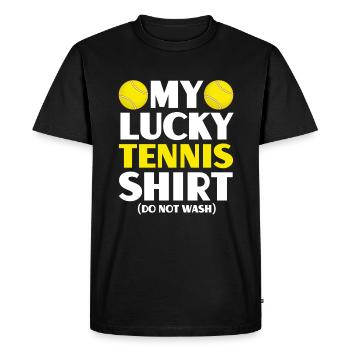 Ma tenue de joueur de tennis chanceux ne se lave pas - T-shirt Premium bio Homme - noir - Devant - Nico (187cm)