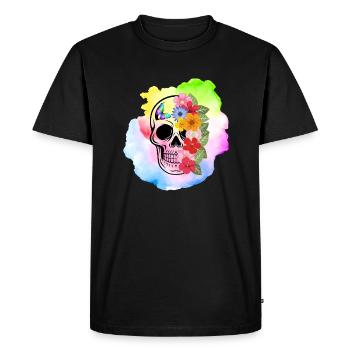 Fleurs Crâne - T-shirt Premium bio Homme - noir - Devant - Nico (187cm)