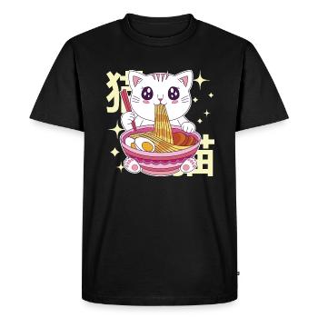 Ramen Cat Kawaii Nouilles Japonais Ramen Cat - T-shirt Premium bio Homme - noir - Devant - Nico (187cm)