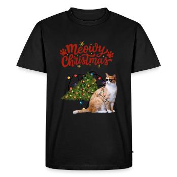 Funny Christmas Cat - Men's Premium Organic T-Shirt - black - Front - Nico (187cm)