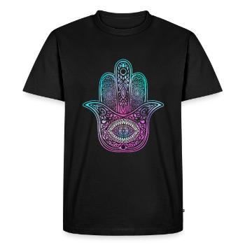 Hamsa symbole yoga main avec oeil - T-shirt Premium bio Homme - noir - Devant - Nico (187cm)