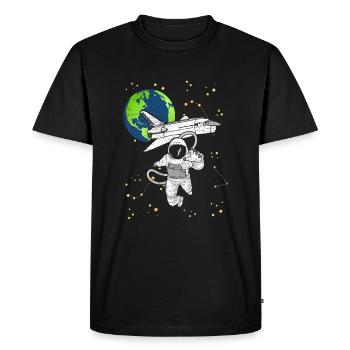 Astronaut with space shuttle in space - Men's Premium Organic T-Shirt - black - Front - Nico (187cm)