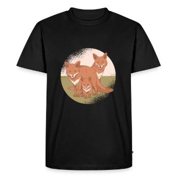 Famille renard père mère enfant renard - T-shirt Premium bio Homme - noir - Devant - Nico (187cm)