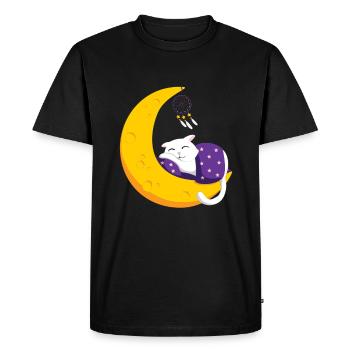 Chat dormant lune - T-shirt Premium bio Homme - noir - Devant - Nico (187cm)