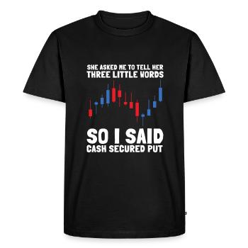 Négociation d'options Cash Secured Puts Future Forex - T-shirt Premium bio Homme - noir - Devant - Nico (187cm)
