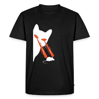 Cat With Laser Eyes - Men's Premium Organic T-Shirt - black - Front - Nico (187cm)