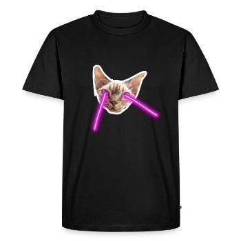 Cat With Laser Eyes - Men's Premium Organic T-Shirt - black - Front - Nico (187cm)