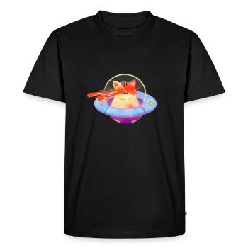 Cat With Laser Eyes - Men's Premium Organic T-Shirt - black - Front - Nico (187cm)