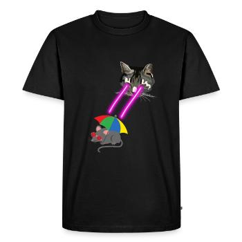 Cat With Laser Eyes - Men's Premium Organic T-Shirt - black - Front - Nico (187cm)