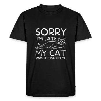 Désolé d’être en retard, mon chat était assis sur moi - T-shirt Premium bio Homme - noir - Devant - Nico (187cm)