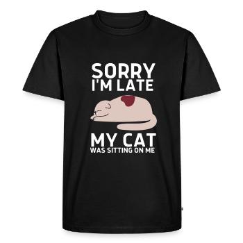 Désolé d’être en retard, mon chat était assis sur moi - T-shirt Premium bio Homme - noir - Devant - Nico (187cm)