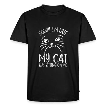 Désolé d’être en retard, mon chat était assis sur moi - T-shirt Premium bio Homme - noir - Devant - Nico (187cm)
