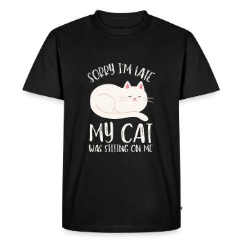 Désolé d’être en retard, mon chat était assis sur moi - T-shirt Premium bio Homme - noir - Devant - Nico (187cm)