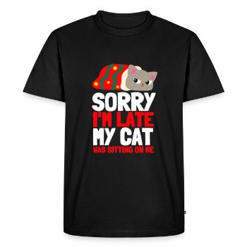 Désolé d’être en retard, mon chat était assis sur moi - T-shirt Premium bio Homme - noir - Devant - Nico (187cm)