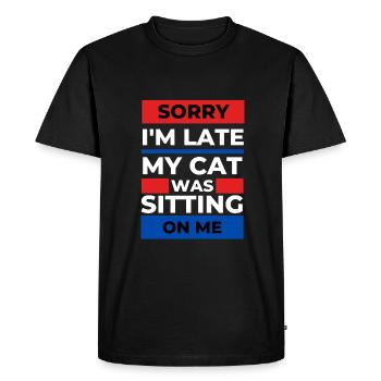 Désolé d’être en retard, mon chat était assis sur moi - T-shirt Premium bio Homme - noir - Devant - Nico (187cm)