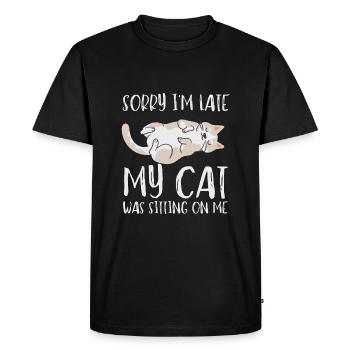 Désolé d’être en retard, mon chat était assis sur moi - T-shirt Premium bio Homme - noir - Devant - Nico (187cm)