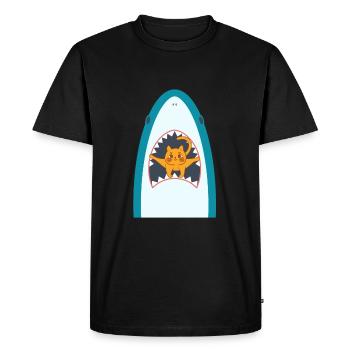 Chat mangeur de requins - T-shirt Premium bio Homme - noir - Devant - Nico (187cm)