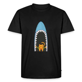 Chat mangeur de requins - T-shirt Premium bio Homme - noir - Devant - Nico (187cm)