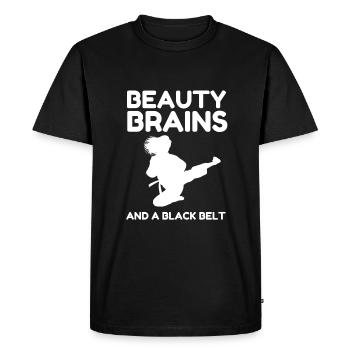 Beauty Brains et une ceinture noire - T-shirt Premium bio Homme - noir - Devant - Nico (187cm)
