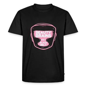 Beauty Brains et une ceinture noire - T-shirt Premium bio Homme - noir - Devant - Nico (187cm)