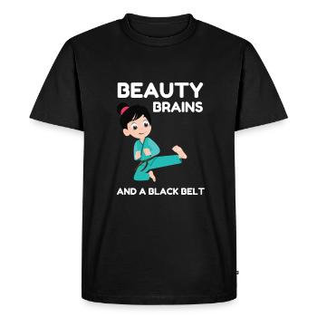 Des cerveaux de beauté et une ceinture noire - T-shirt Premium bio Homme - noir - Devant - Nico (187cm)