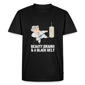 Beauty Brains et une ceinture noire - T-shirt Premium bio Homme - noir - Devant - Nico (187cm)