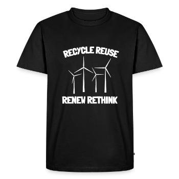 Recycle Réutiliser Renew Rethink Wind Turbine - Wind - T-shirt Premium bio Homme - noir - Devant - Nico (187cm)