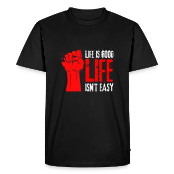 Citation motivante - La vie n’est pas facile La vie est belle - T-shirt Premium bio Homme - noir - Devant - Nico (187cm)