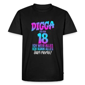 18th Birthday Digga I'm 18 Um, Mom? - Men's Premium Organic T-Shirt - black - Front - Nico (187cm)