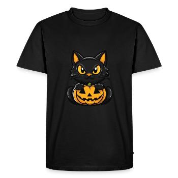 Chat Halloween Bande dessinée Chat - T-shirt Premium bio Homme - noir - Devant - Nico (187cm)