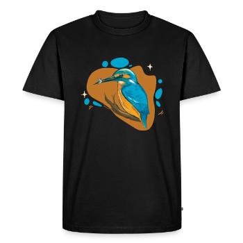Kingfisher on branch with fish in beak - Men's Premium Organic T-Shirt - black - Front - Nico (187cm)