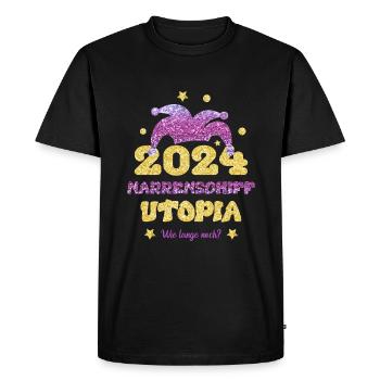 L’utopie de la Nef des fous 2024 - T-shirt Premium bio Homme - noir - Devant - Nico (187cm)