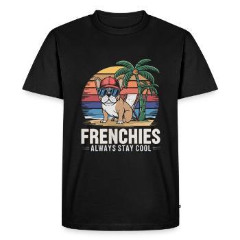 Bouledogue français Frenchie cool sur la plage - T-shirt Premium bio Homme - noir - Devant - Nico (187cm)