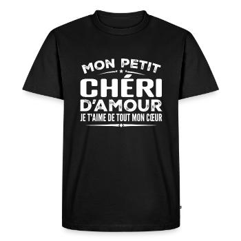Cadeau chéri d'amour je t'aime de tout mon cœur - T-shirt Premium bio Homme - noir - Devant - Nico (187cm)
