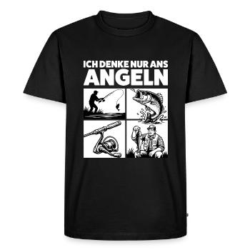Je pense juste à la pêche - T-shirt Premium bio Homme - noir - Devant - Nico (187cm)