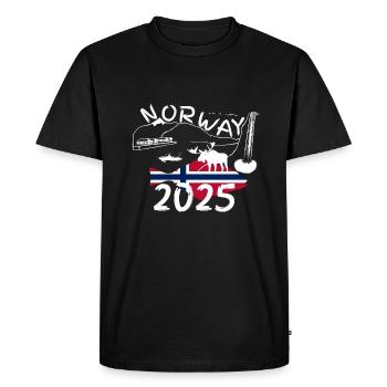 Norvège 2025 Flétan avec montagnes et pêche à l’orignal - T-shirt Premium bio Homme - noir - Devant - Nico (187cm)
