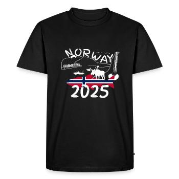 Norvège 2025 Saumon avec montagnes et pêche à l’orignal - T-shirt Premium bio Homme - noir - Devant - Nico (187cm)
