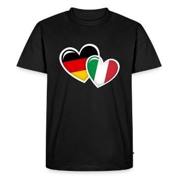 ALLEMAND ITALIEN DRAPEAUX COEURS AMOUR - T-shirt Premium bio Homme - noir - Devant - Nico (187cm)
