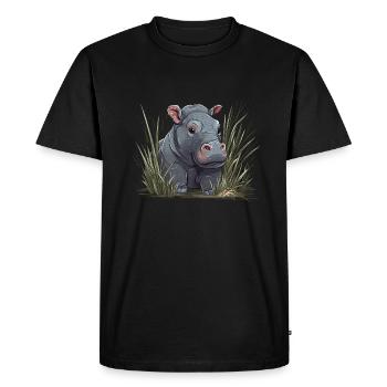 Bébé Hippopotame Hippopotame Veau Hippopotame Afrique - T-shirt Premium bio Homme - noir - Devant - Nico (187cm)