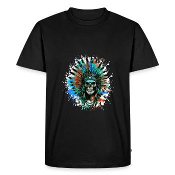 Indian Chief Skull - Men's Premium Organic T-Shirt - black - Front - Nico (187cm)