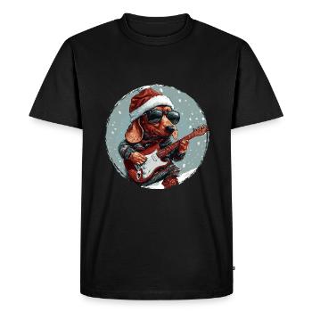 Teckel chien Noël Rocker Guitare Teckel - T-shirt Premium bio Homme - noir - Devant - Nico (187cm)