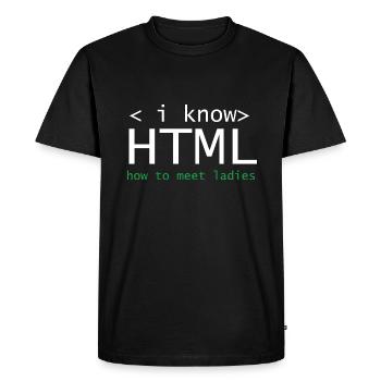 HTML Editor Hypertext Markup Language Web Document - T-shirt Premium bio Homme - noir - Devant - Nico (187cm)