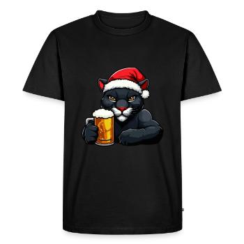 Panther Christmas Beer Funny - Men's Premium Organic T-Shirt - black - Front - Nico (187cm)