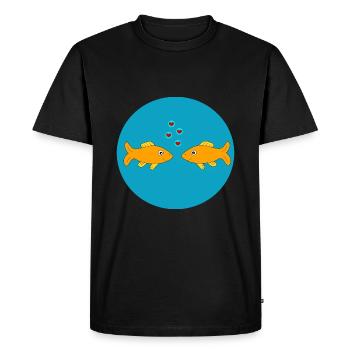 Poisson, Poisson, Pêche, Pêcheur, Couple, Couple, Coeur - T-shirt Premium bio Homme - noir - Devant - Nico (187cm)