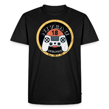 18 ans Anniversaire Gamer Niveau 18 - T-shirt Premium bio Homme - noir - Devant - Nico (187cm)
