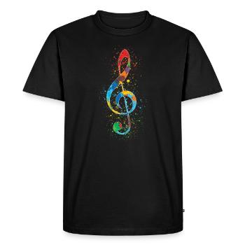 Treble Clef Paint Splatter Art Colorful & Vibrant - Men's Premium Organic T-Shirt - black - Front - Nico (187cm)