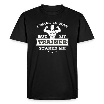 Cadeau de gym drôle Je veux arrêter mais mon entraîneur - T-shirt Premium bio Homme - noir - Devant - Nico (187cm)