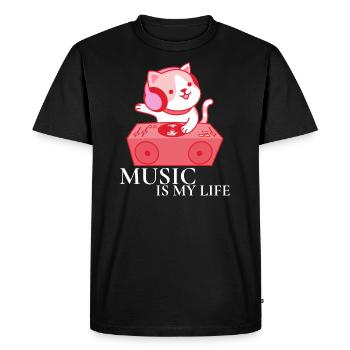 Cat Loves Music Tee Shirt Gift idea - Men's Premium Organic T-Shirt - black - Front - Nico (187cm)