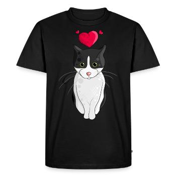 Chat avec le coeur chat blanc noir comme motif de chat - T-shirt Premium bio Homme - noir - Devant - Nico (187cm)