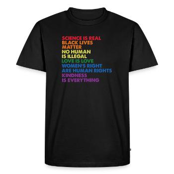 Kindness is EVERYTHING Science is Real Love - Men's Premium Organic T-Shirt - black - Front - Nico (187cm)